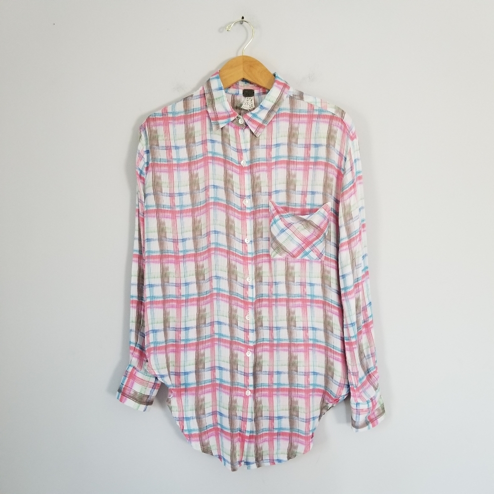 Free People We The Free Plaid Button Down Shirt Sz XS